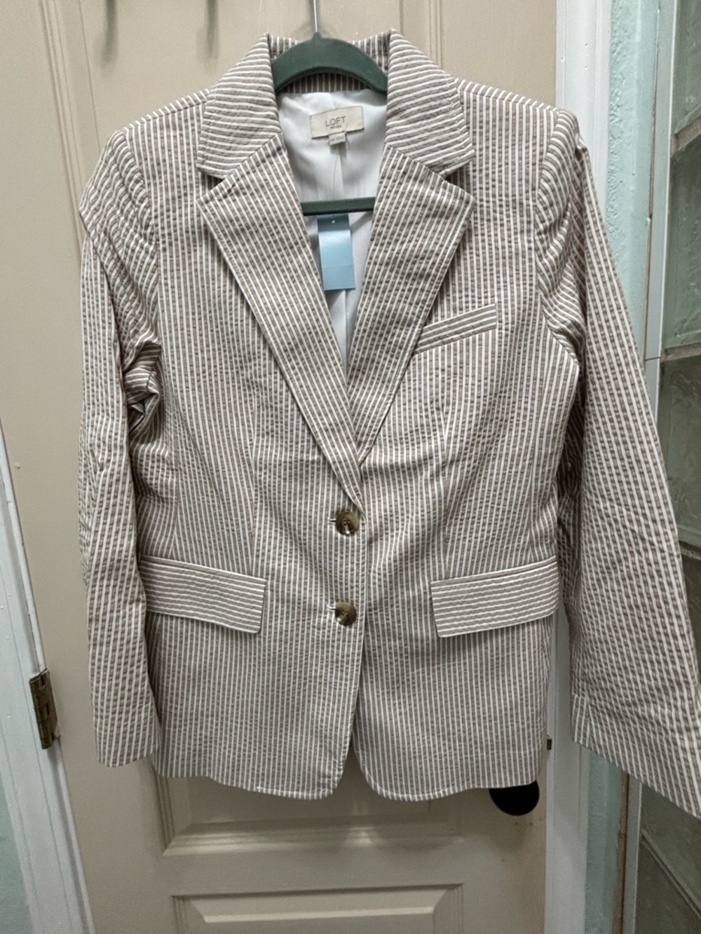 LOFT Women's Brown/Ivory Stripe Seersucker Blazer NWT 10P